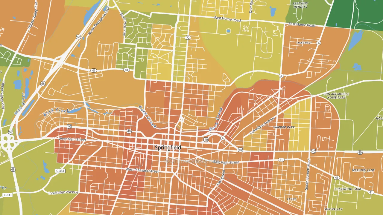 North Hill, Springfield, OH Map of Murder Rates