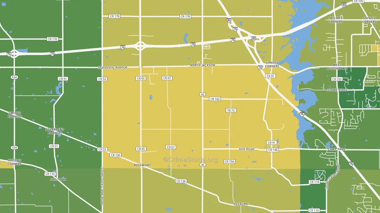 North Jackson, OH Map of Murder Rates