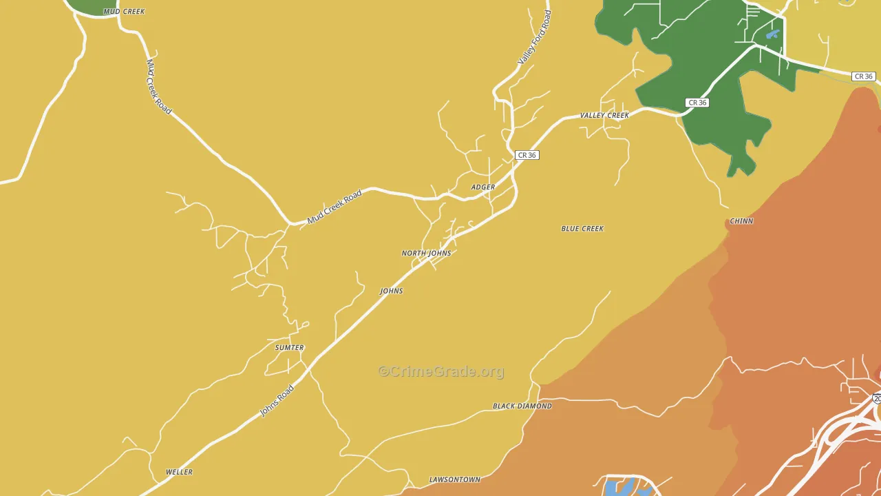 North Johns, AL Map of Murder Rates