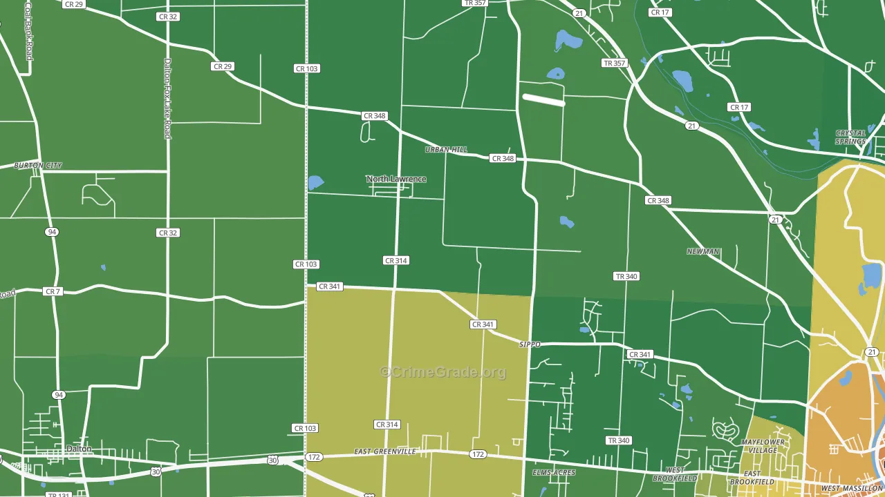 North Lawrence, OH Map of Murder Rates