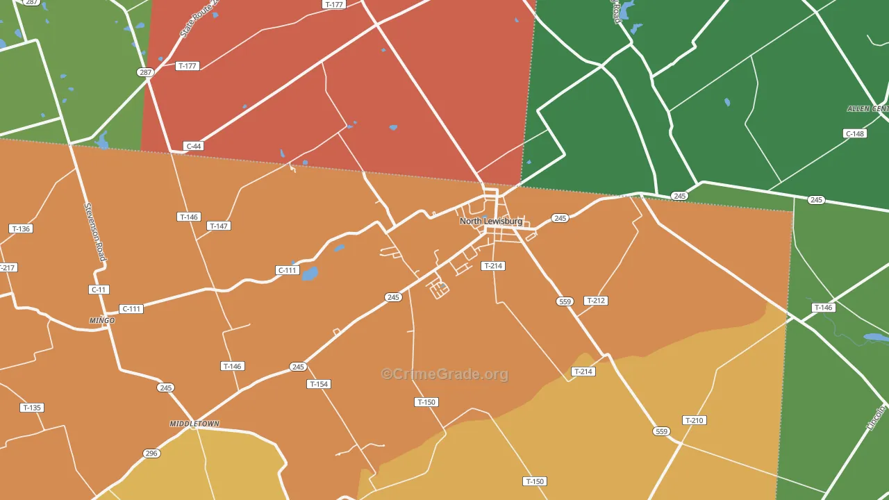 North Lewisburg, OH Map of Murder Rates