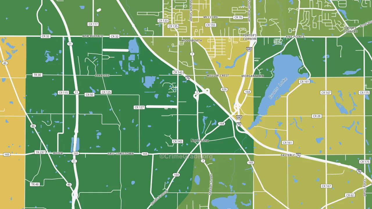 North Lima, OH Map of Murder Rates