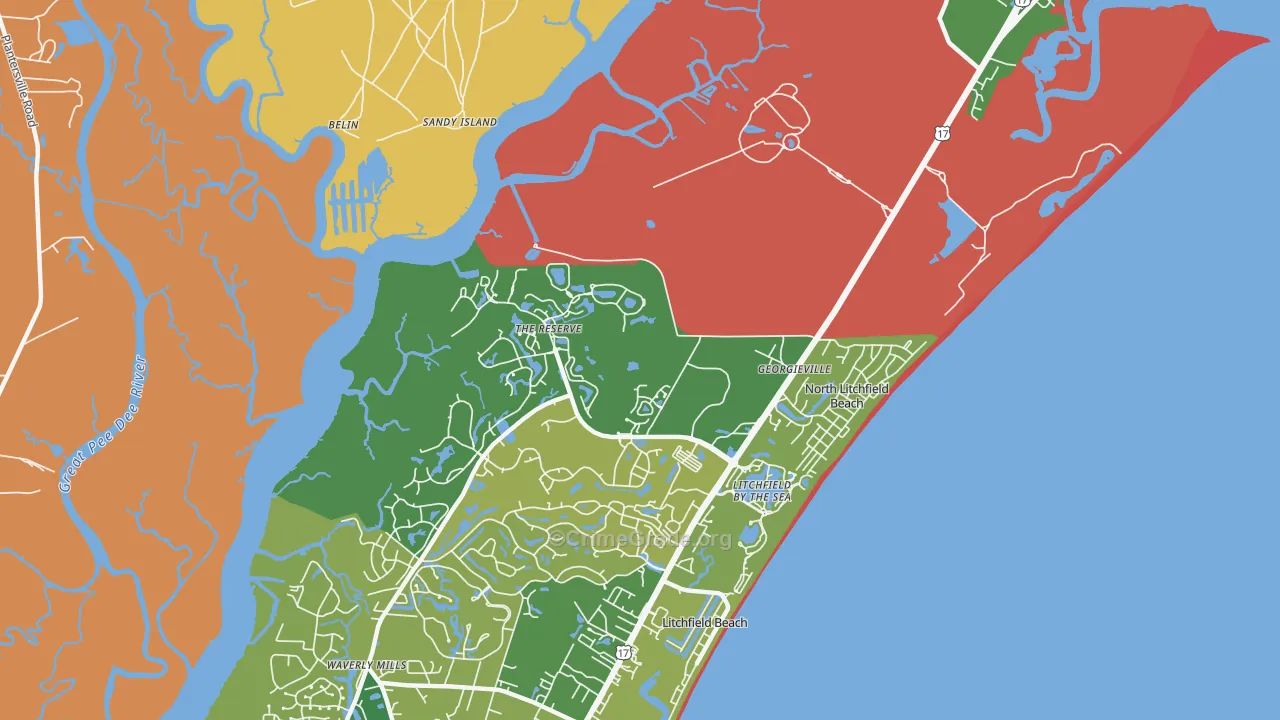 North Litchfield Beach, SC Map of Murder Rates