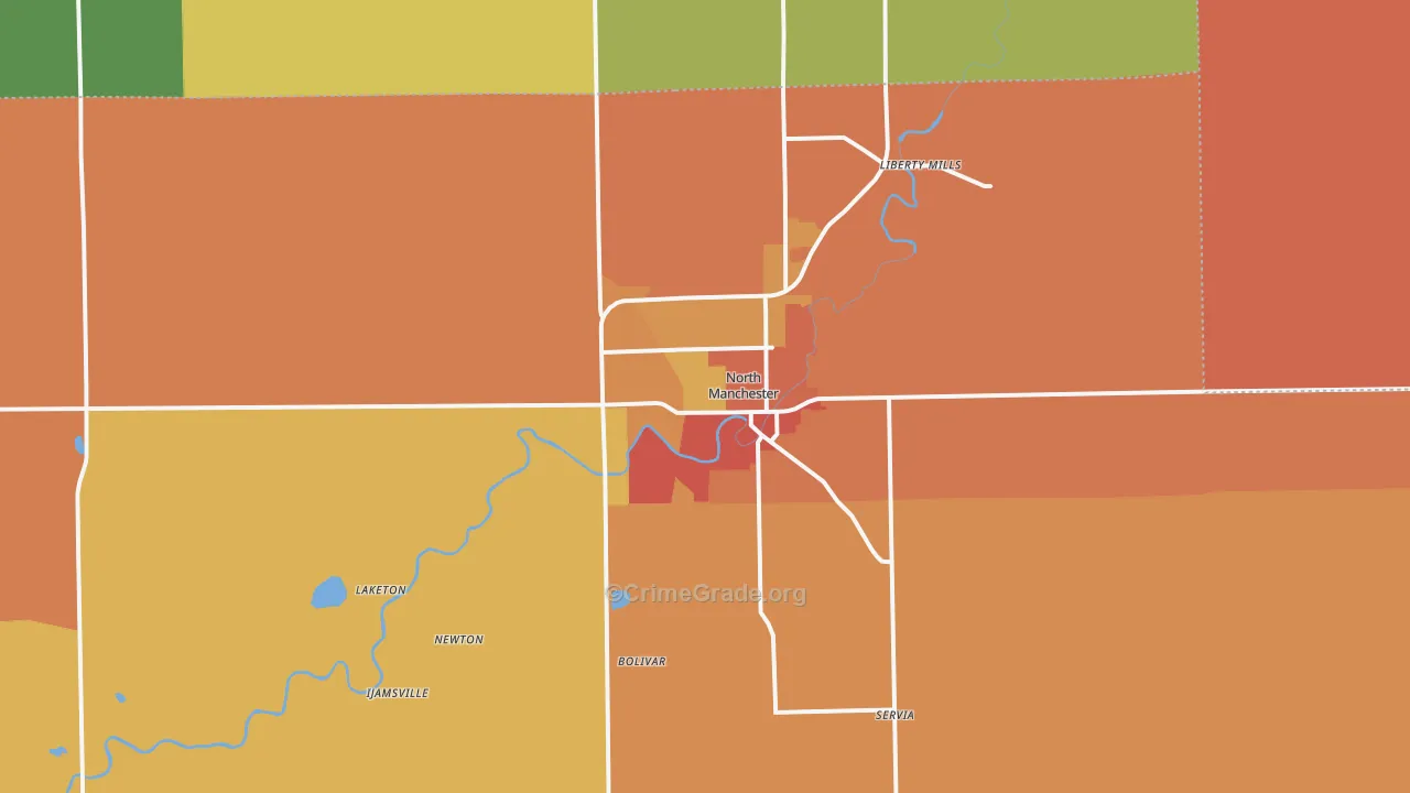 North Manchester, IN Map of Murder Rates