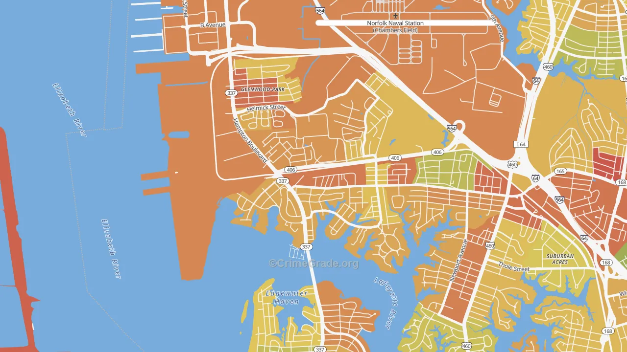 North Meadow Brook, Norfolk, VA Map of Murder Rates