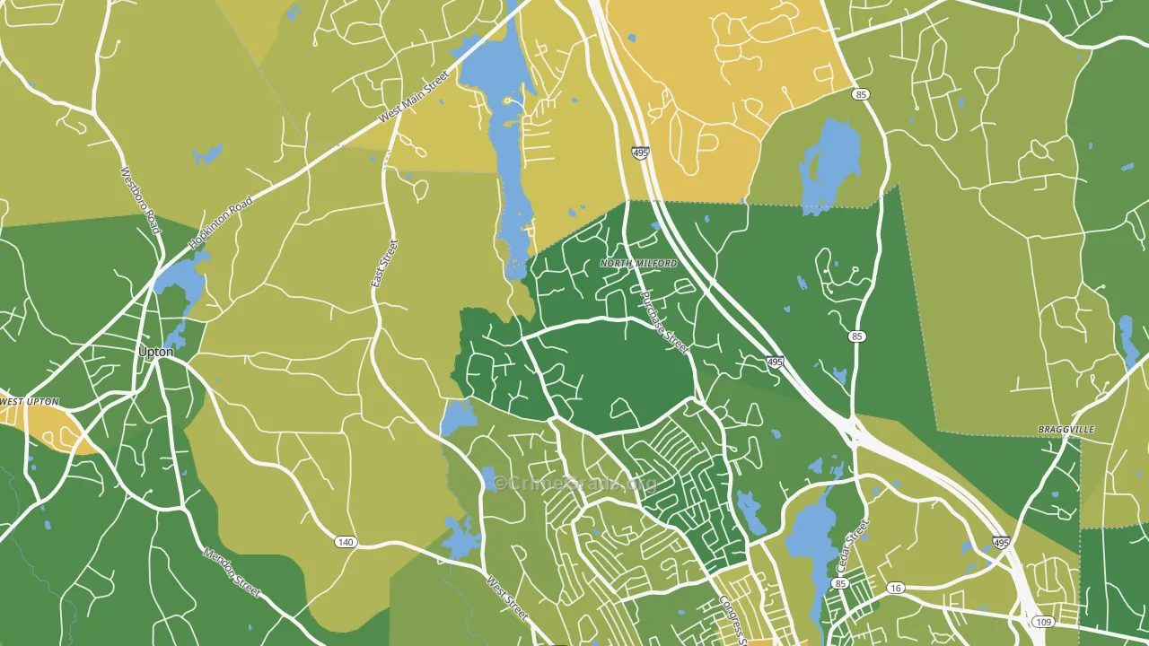 North Milford, MA Map of Murder Rates