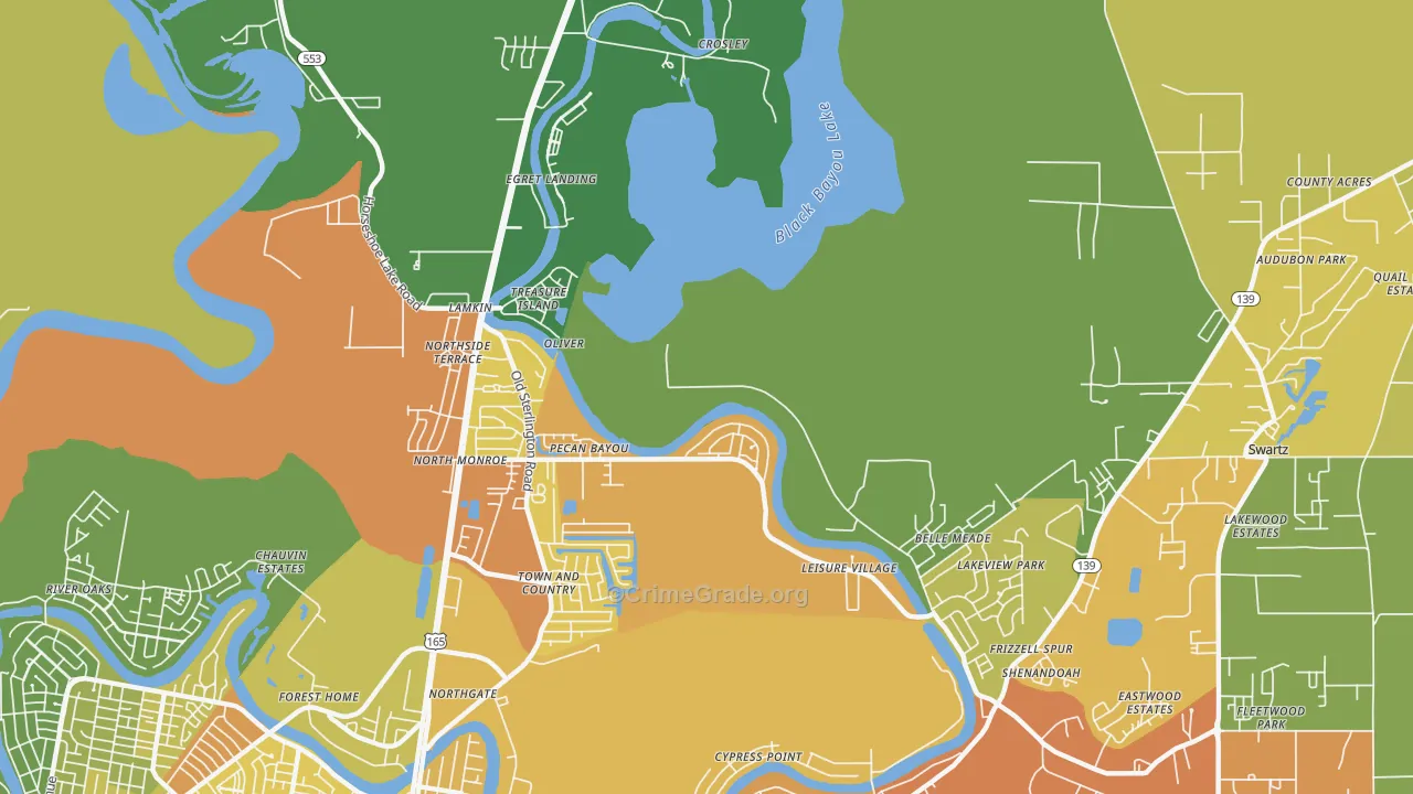 North Monroe, LA Map of Murder Rates