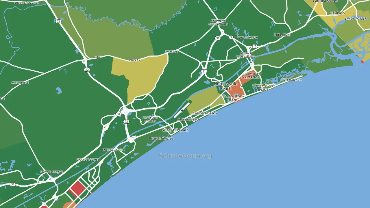 North Myrtle Beach, SC Map of Murder Rates