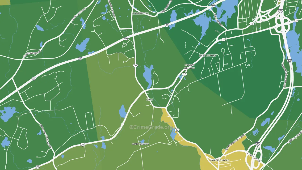 North Oxford, MA Map of Murder Rates