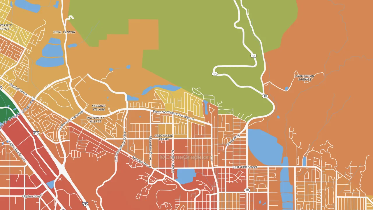 North Park Riverside, San Bernardino, CA Map of Murder Rates