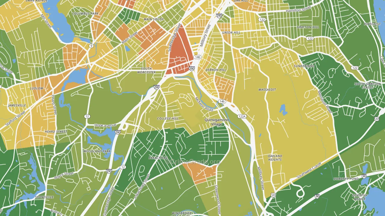 North Quinsigamond Village, Worcester, MA Map of Murder Rates
