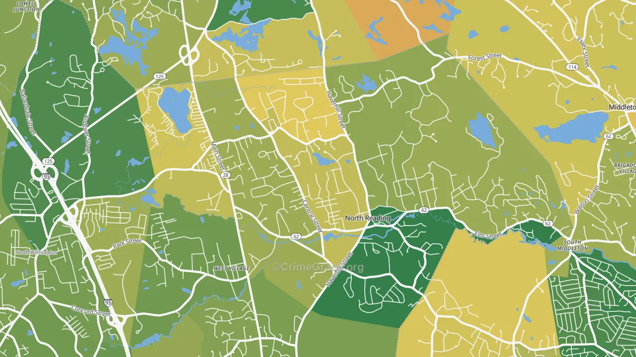 North Reading, MA Map of Murder Rates