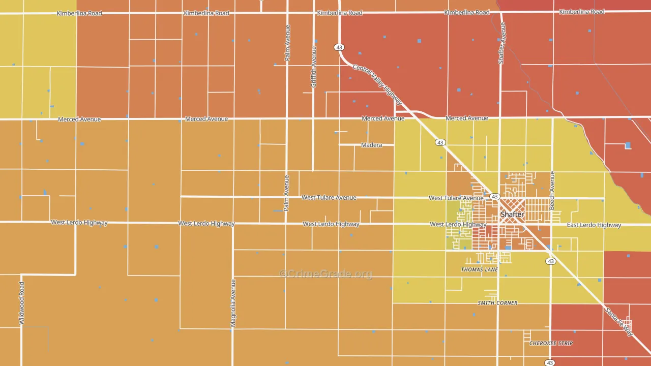 North Shafter, CA Map of Murder Rates