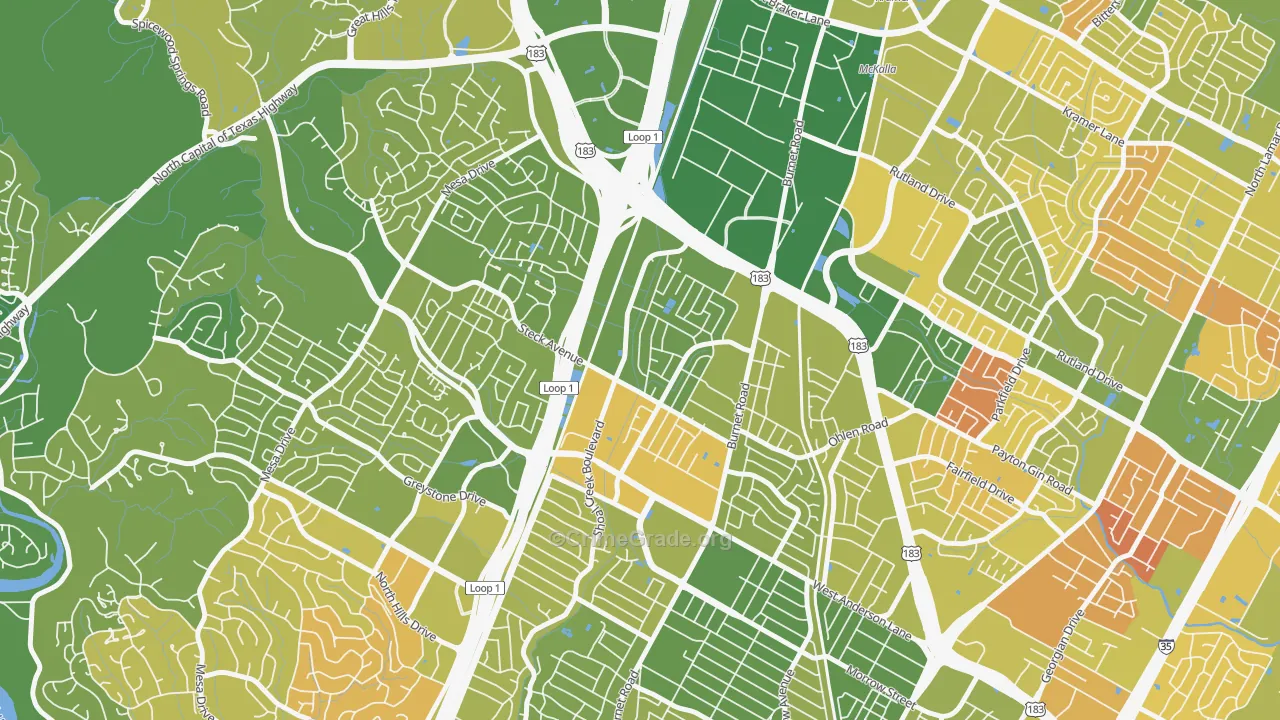 North Shoal Creek, Austin, TX Map of Murder Rates