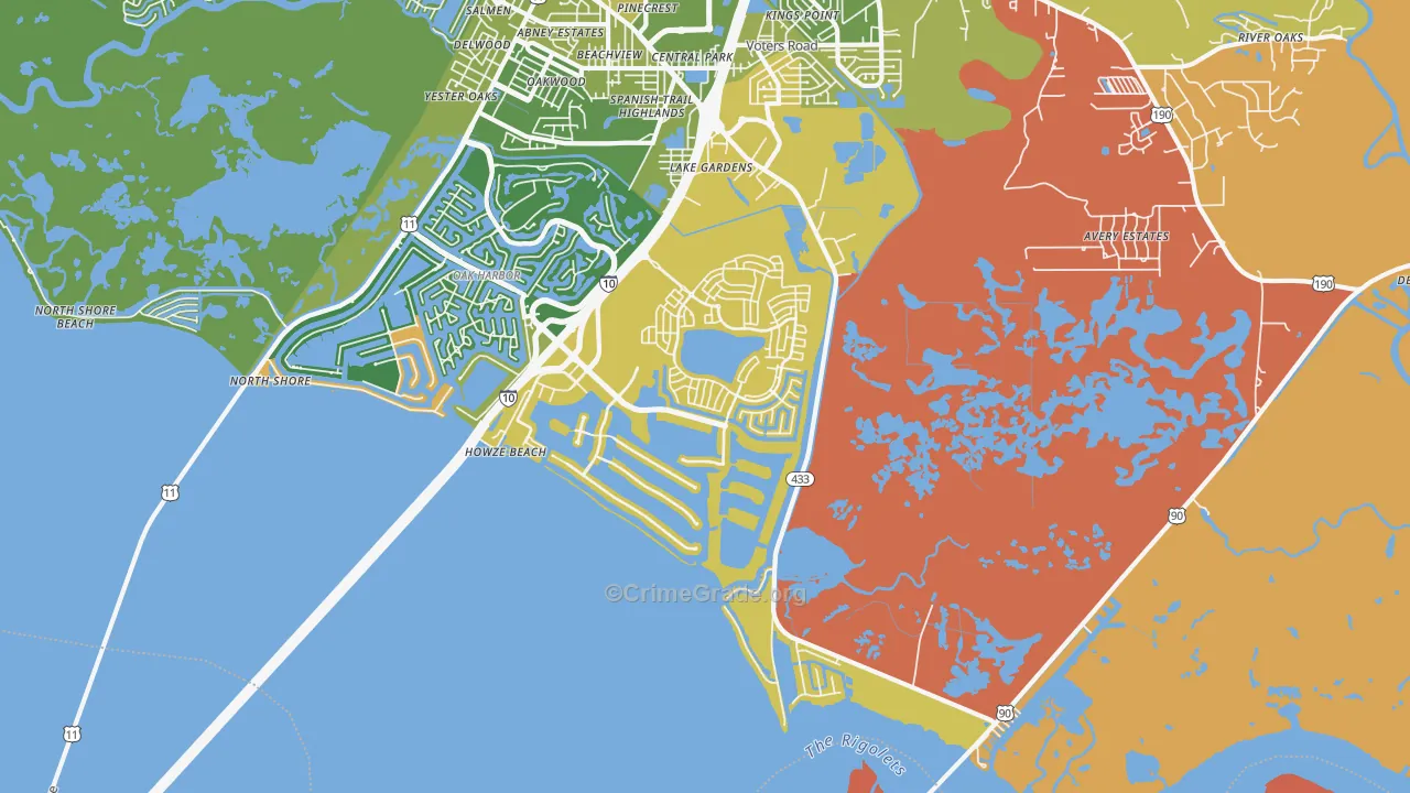 North Shore, LA Map of Murder Rates