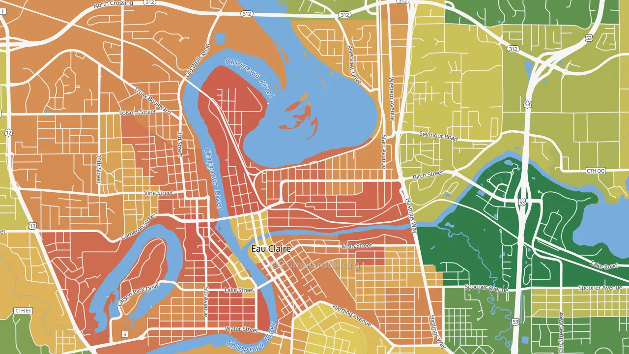 North Side Hill, Eau Claire, WI Map of Murder Rates