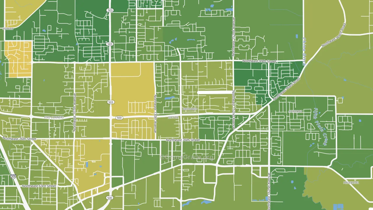 North Sifton-Orchards Area, Orchards, WA Map of Murder Rates