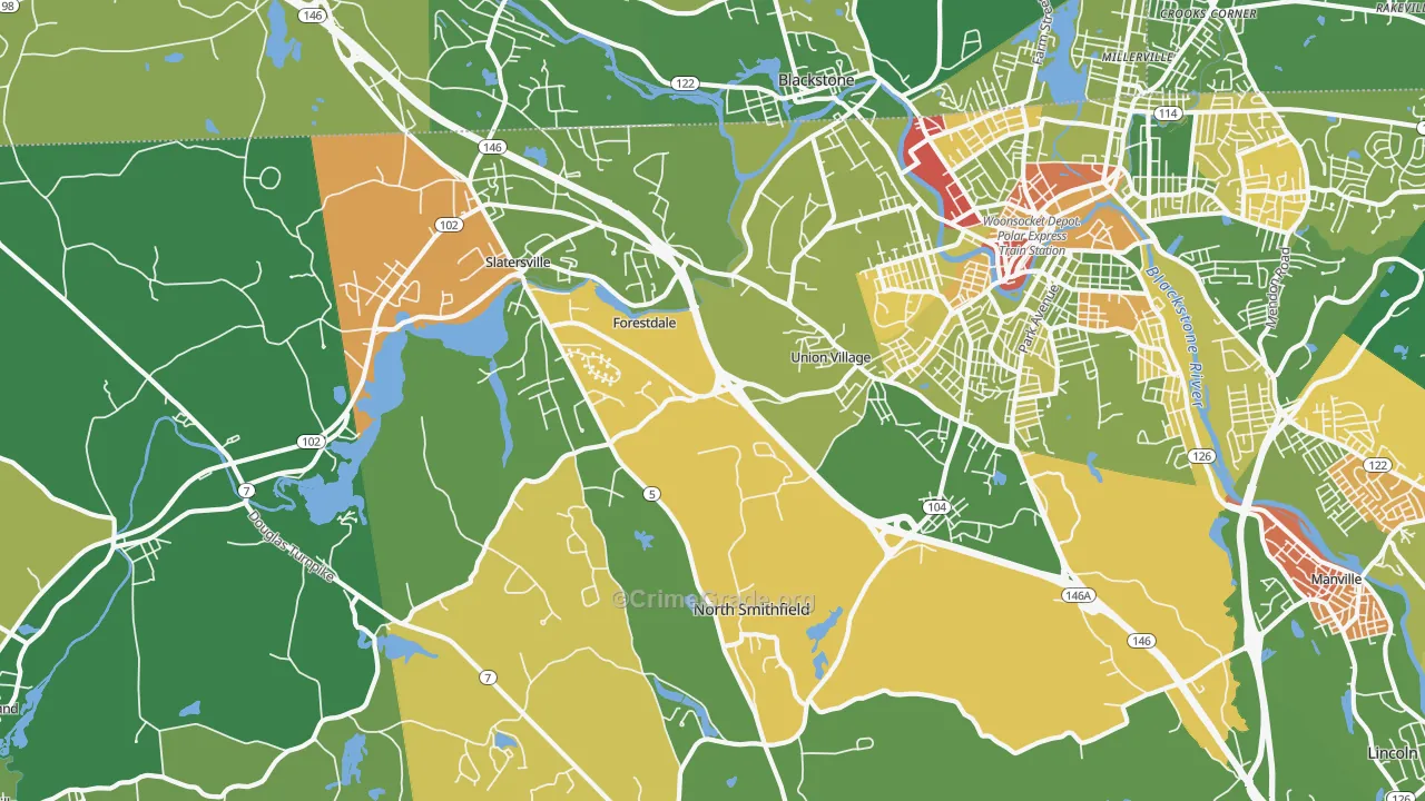 North Smithfield, RI Map of Murder Rates