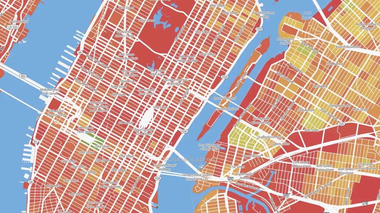 North Sutton Area, Manhattan, NY Map of Murder Rates
