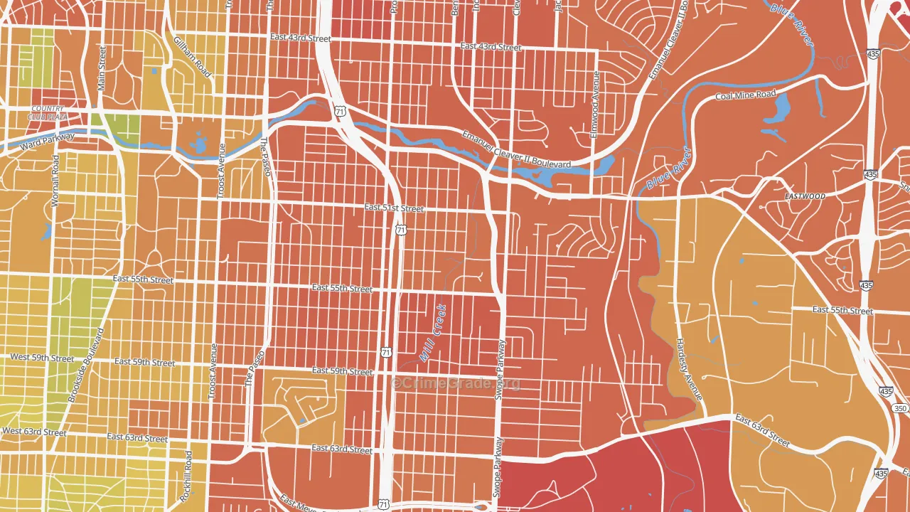 North Town Fork Creek, Kansas City, MO Map of Murder Rates