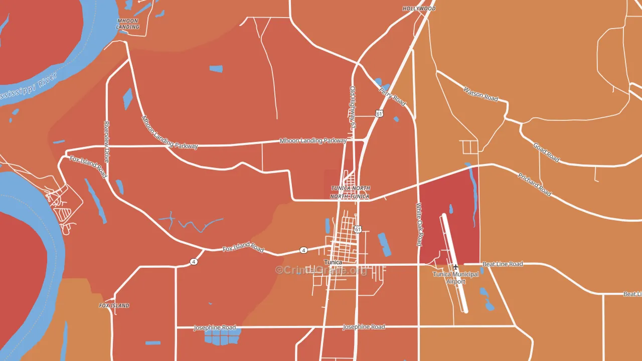 North Tunica, MS Map of Murder Rates