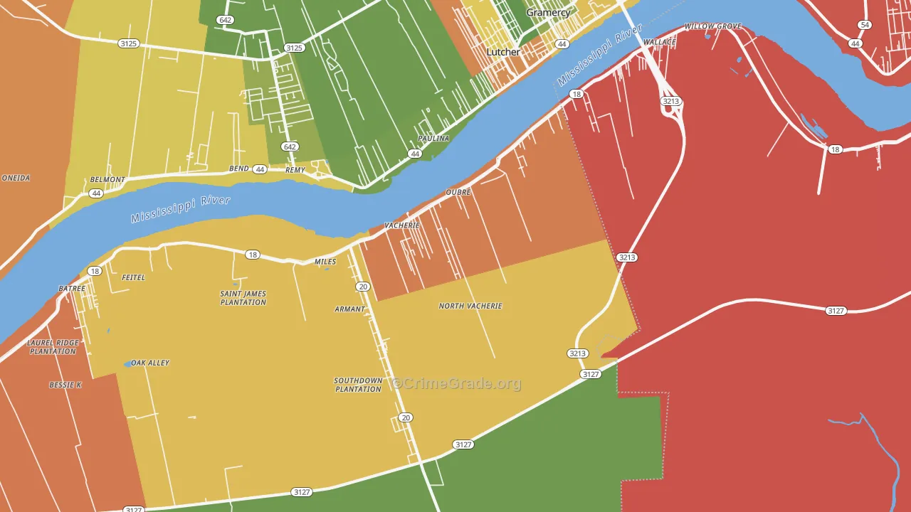 North Vacherie, LA Map of Murder Rates