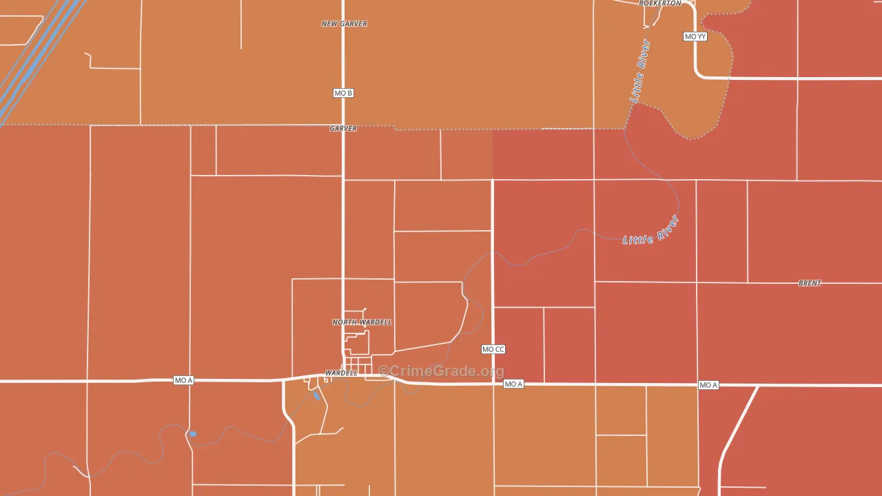 North Wardell, MO Map of Murder Rates