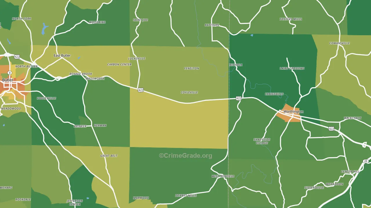 North Washington, PA Map of Murder Rates
