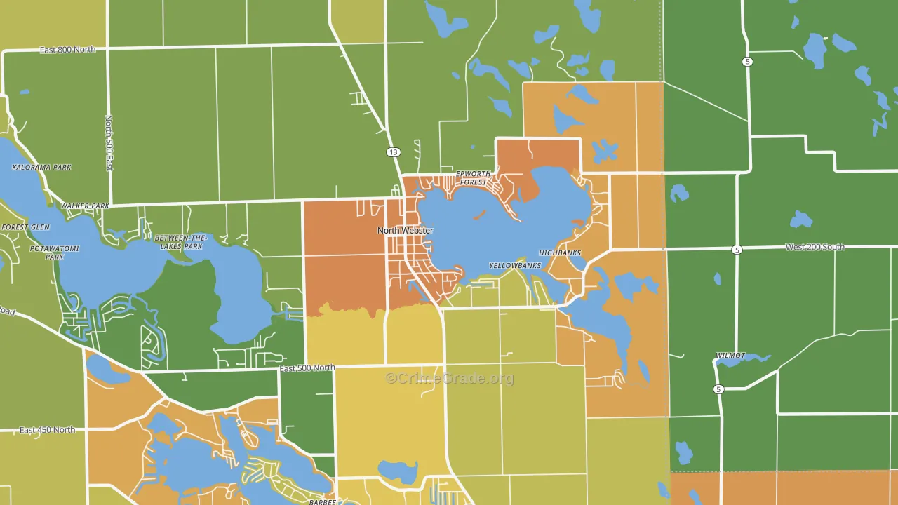 North Webster, IN Map of Murder Rates