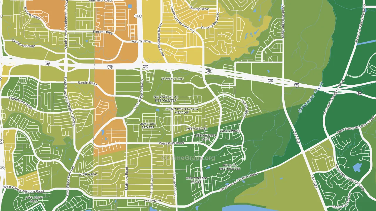 North Westchester Meadows, Grand Prairie, TX Map of Murder Rates