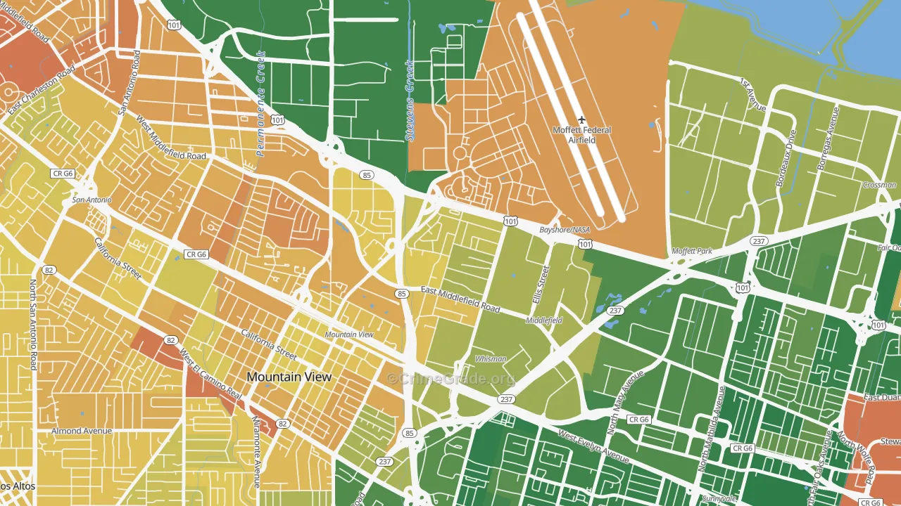 North Whisman, Mountain View, CA Map of Murder Rates