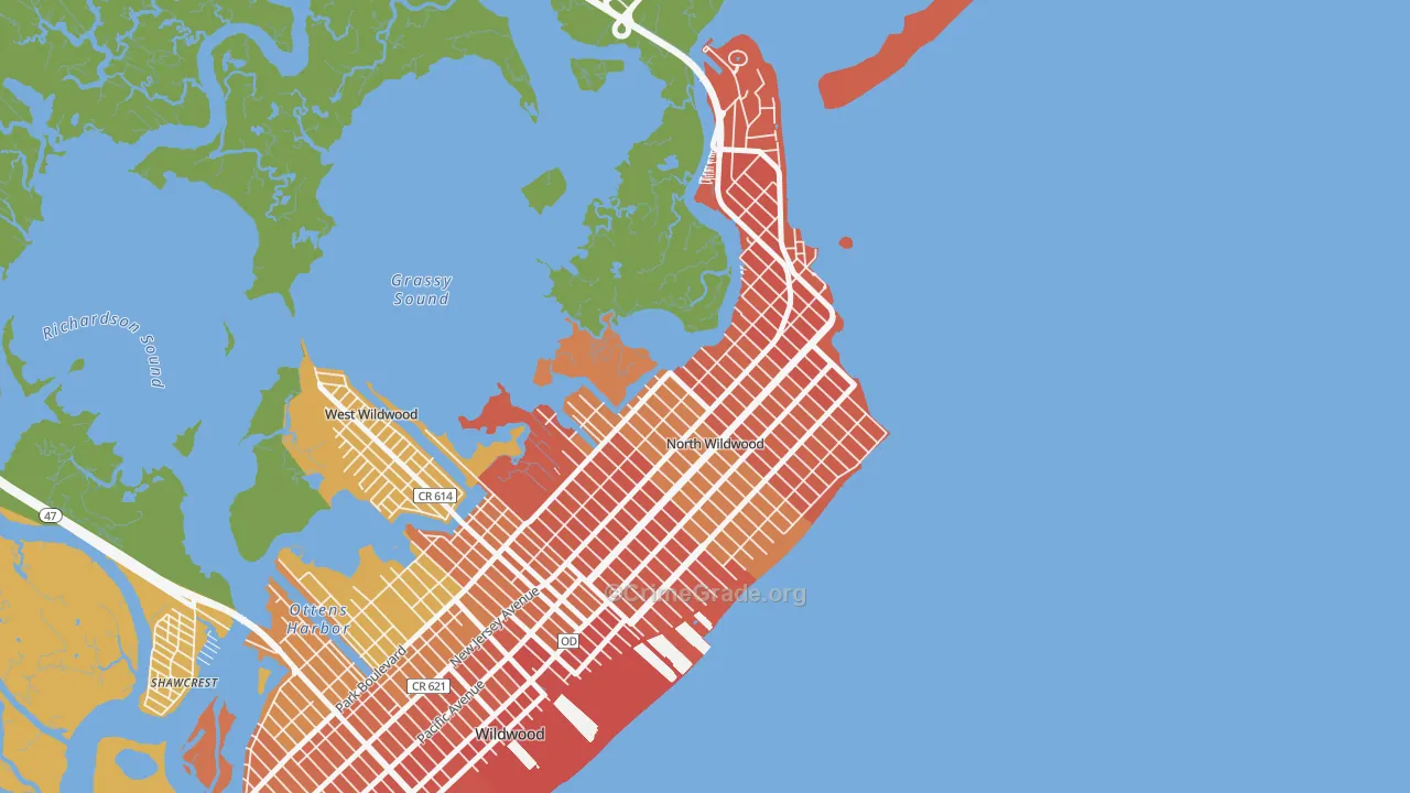 North Wildwood, NJ Map of Murder Rates