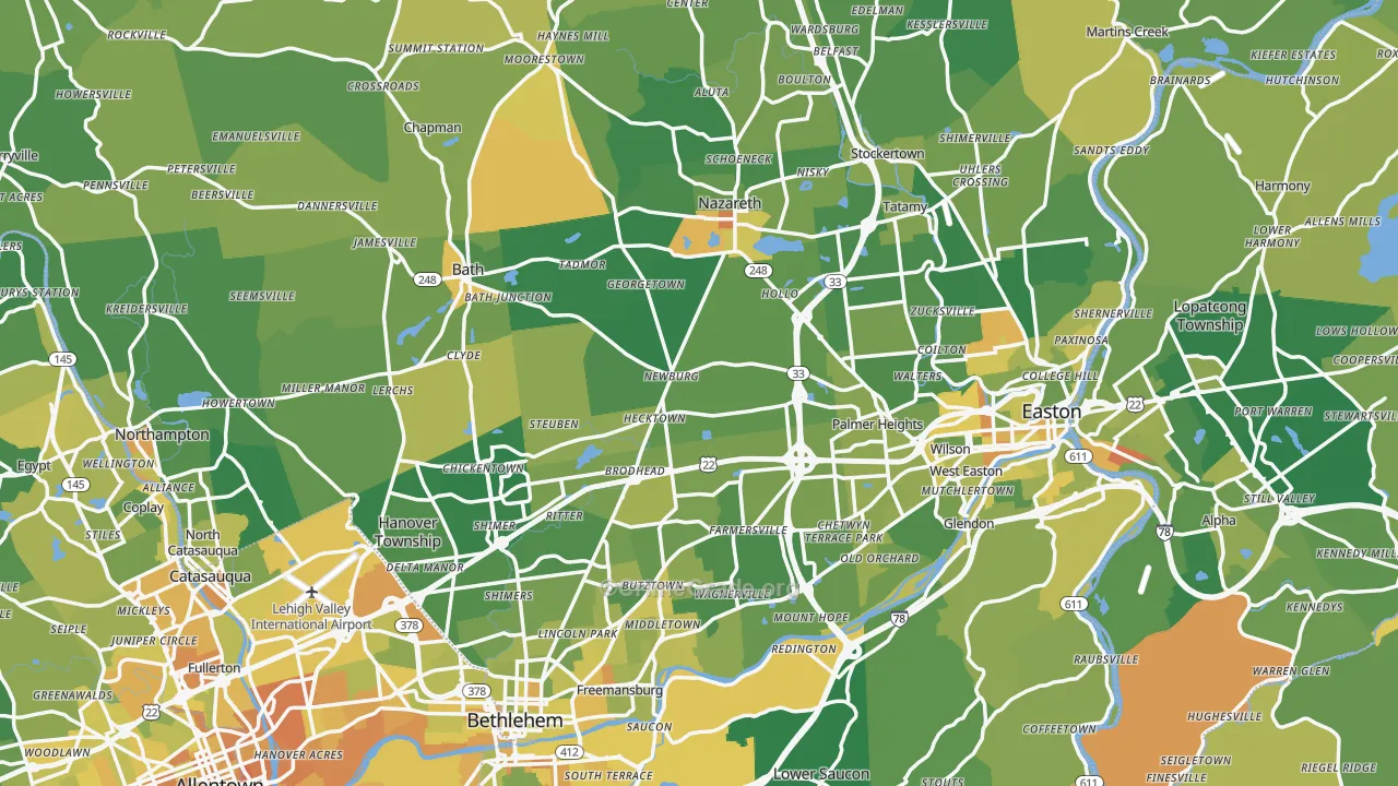 Northampton County, PA Map of Murder Rates