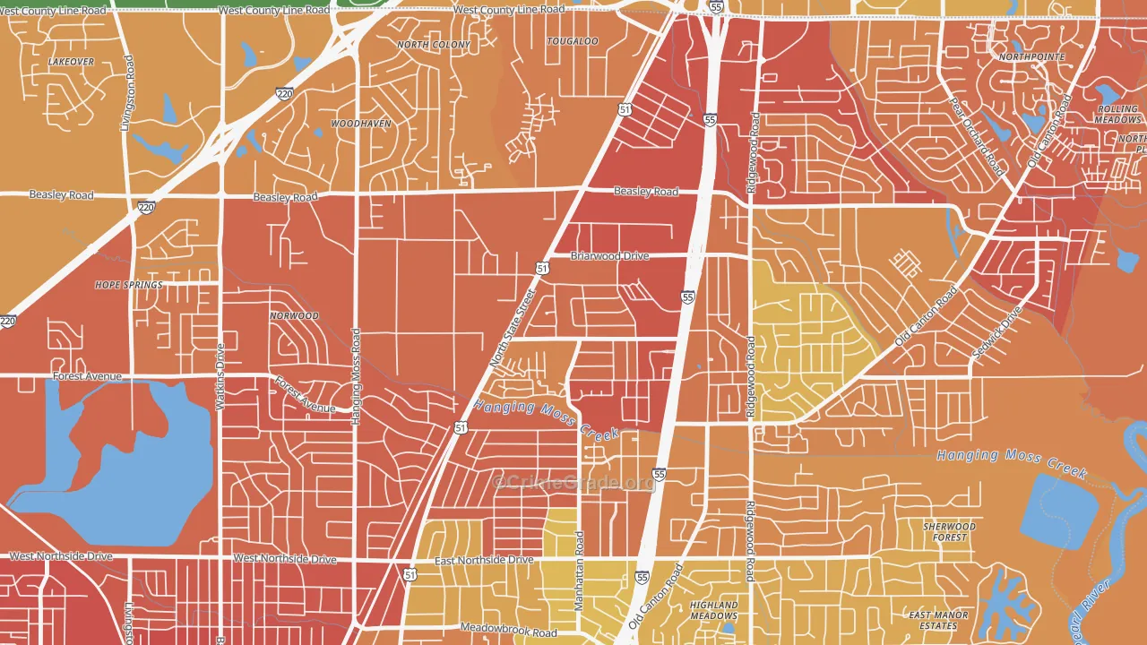 Northbrook, Jackson, MS Map of Murder Rates