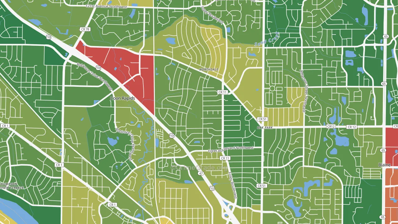 Northdale, Coon Rapids, MN Map of Murder Rates