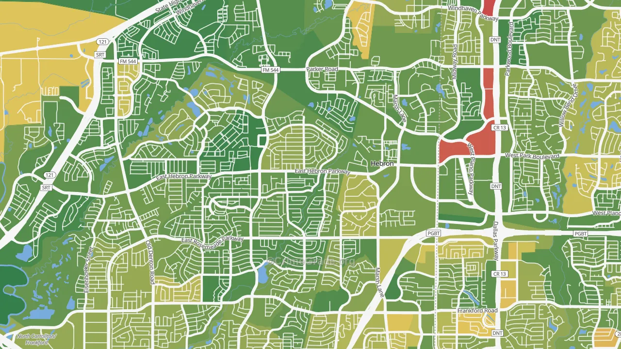 Northeast Dallas, Carrollton, TX Map of Murder Rates