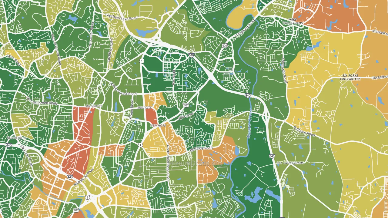 Northeast Raleigh, Raleigh, NC Map of Murder Rates