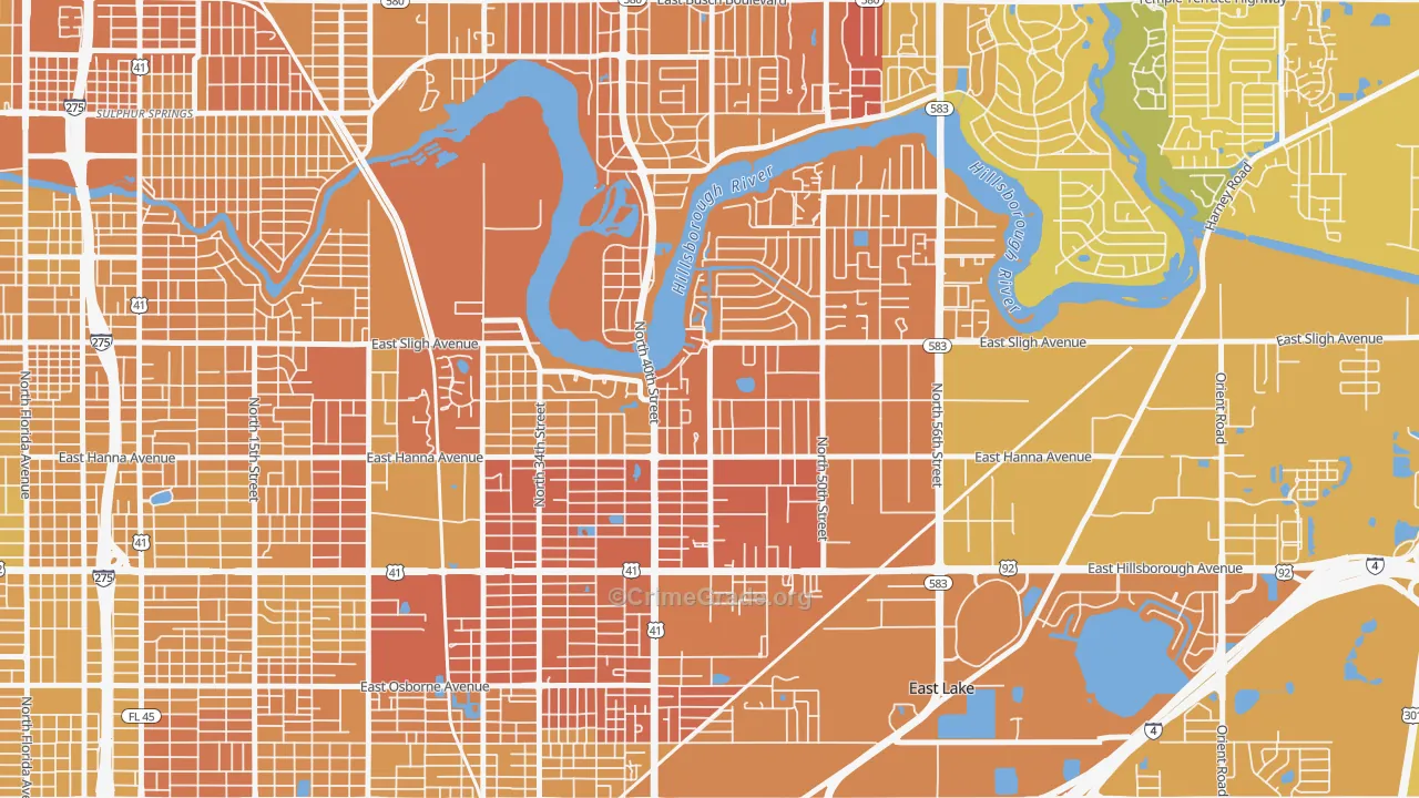 Northeast, Tampa, FL Map of Murder Rates