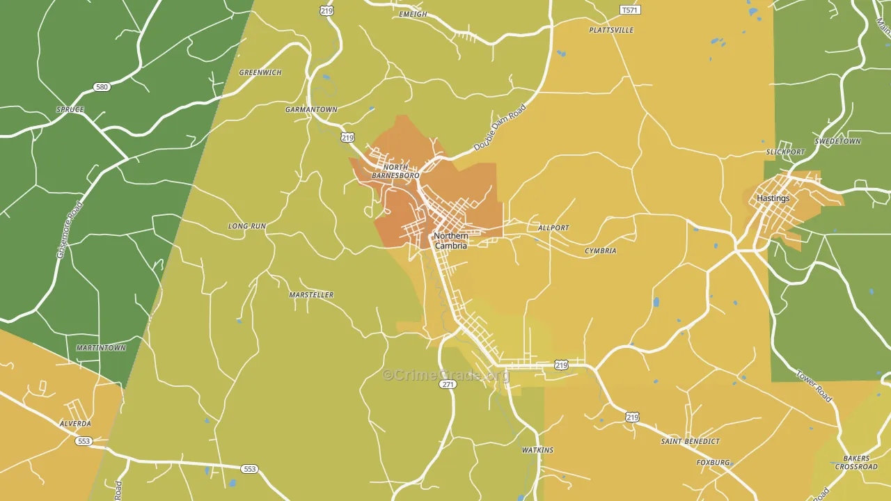 Northern Cambria, PA Map of Murder Rates