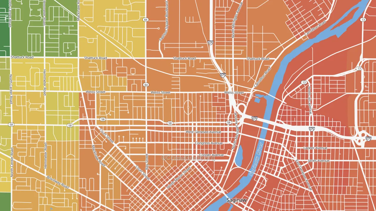 Northmoor, Saginaw, MI Map of Murder Rates