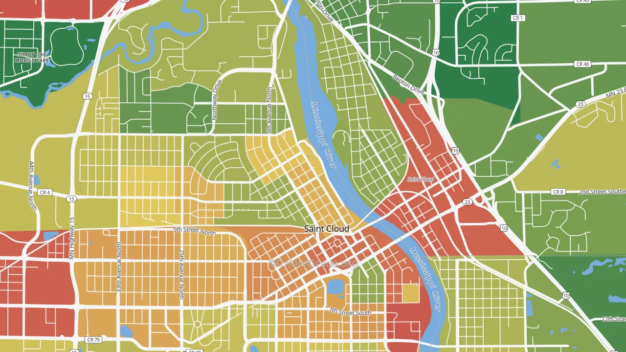 Northside Hester Park, St. Cloud, MN Map of Murder Rates