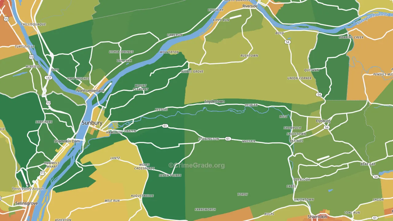 Northumberland County, PA Map of Murder Rates