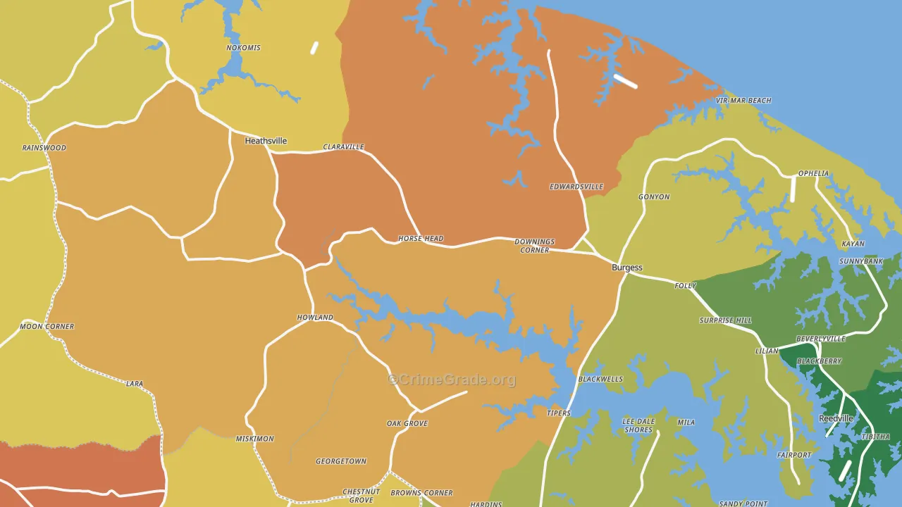 Northumberland County, VA Map of Murder Rates