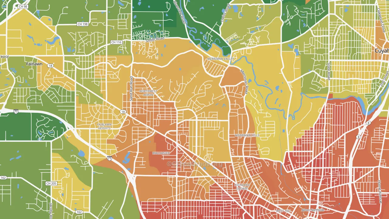 Northwest Akron, Akron, OH Map of Murder Rates