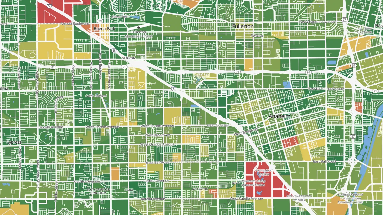 Northwest, Anaheim, CA Map of Murder Rates