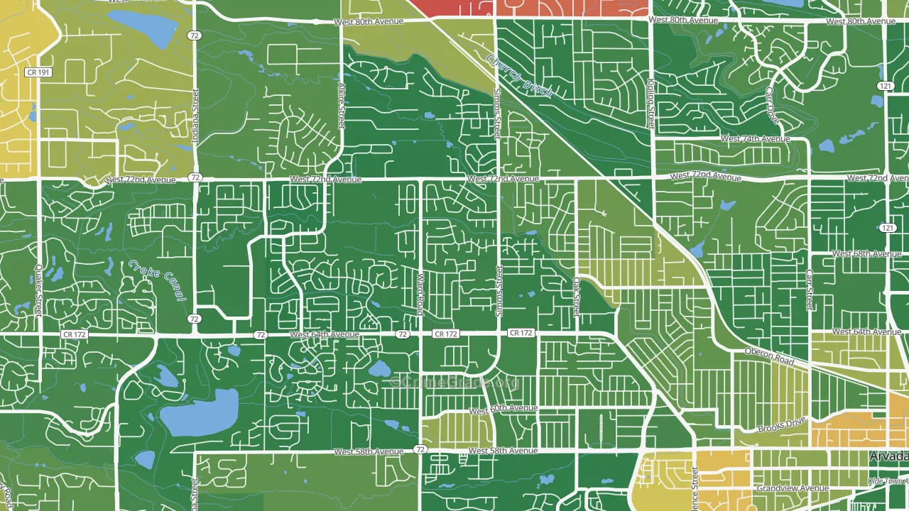 Northwest Arvada, Arvada, CO Map of Murder Rates