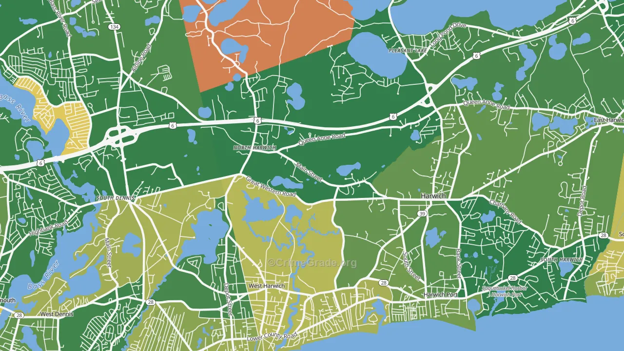 Northwest Harwich, MA Map of Murder Rates