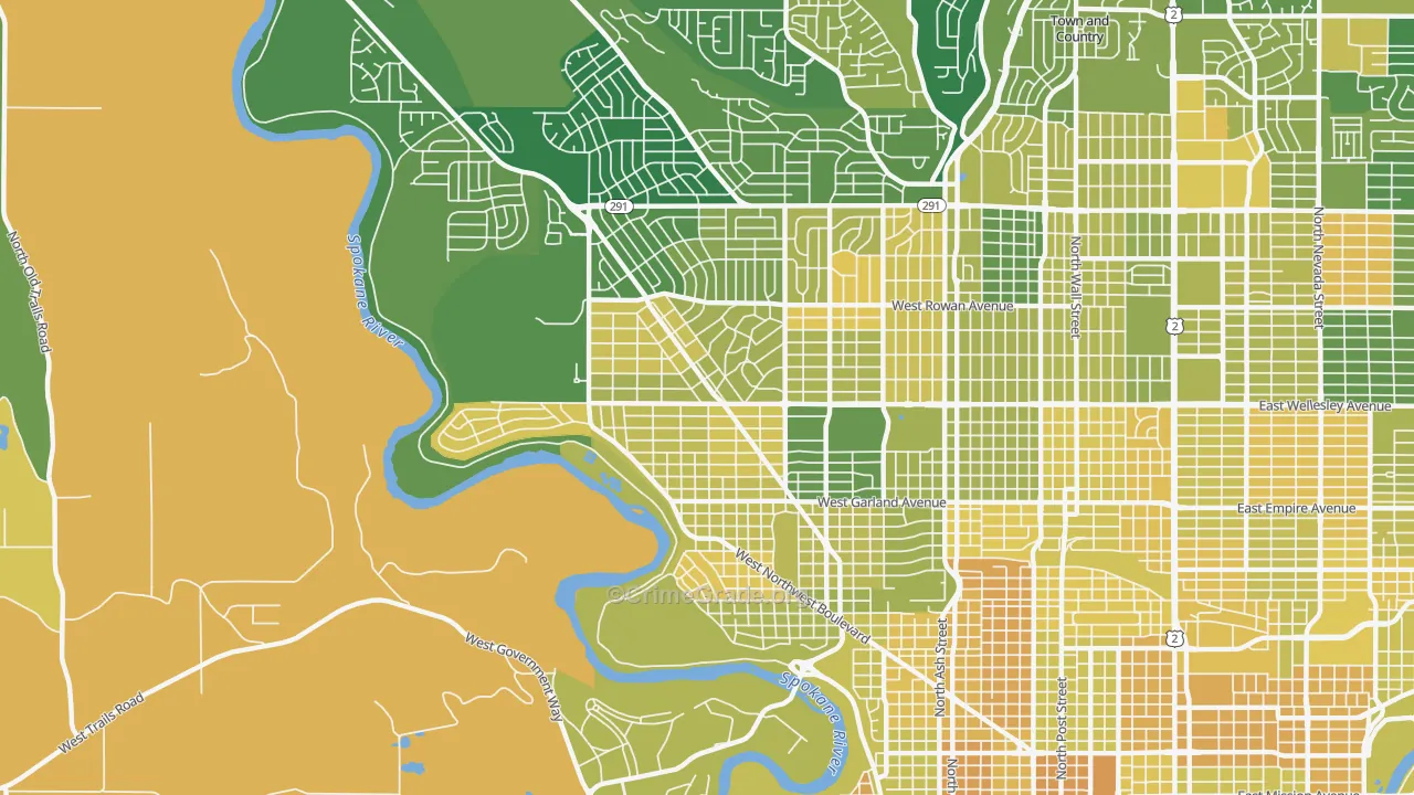 Northwest Spokane, Spokane, WA Map of Murder Rates