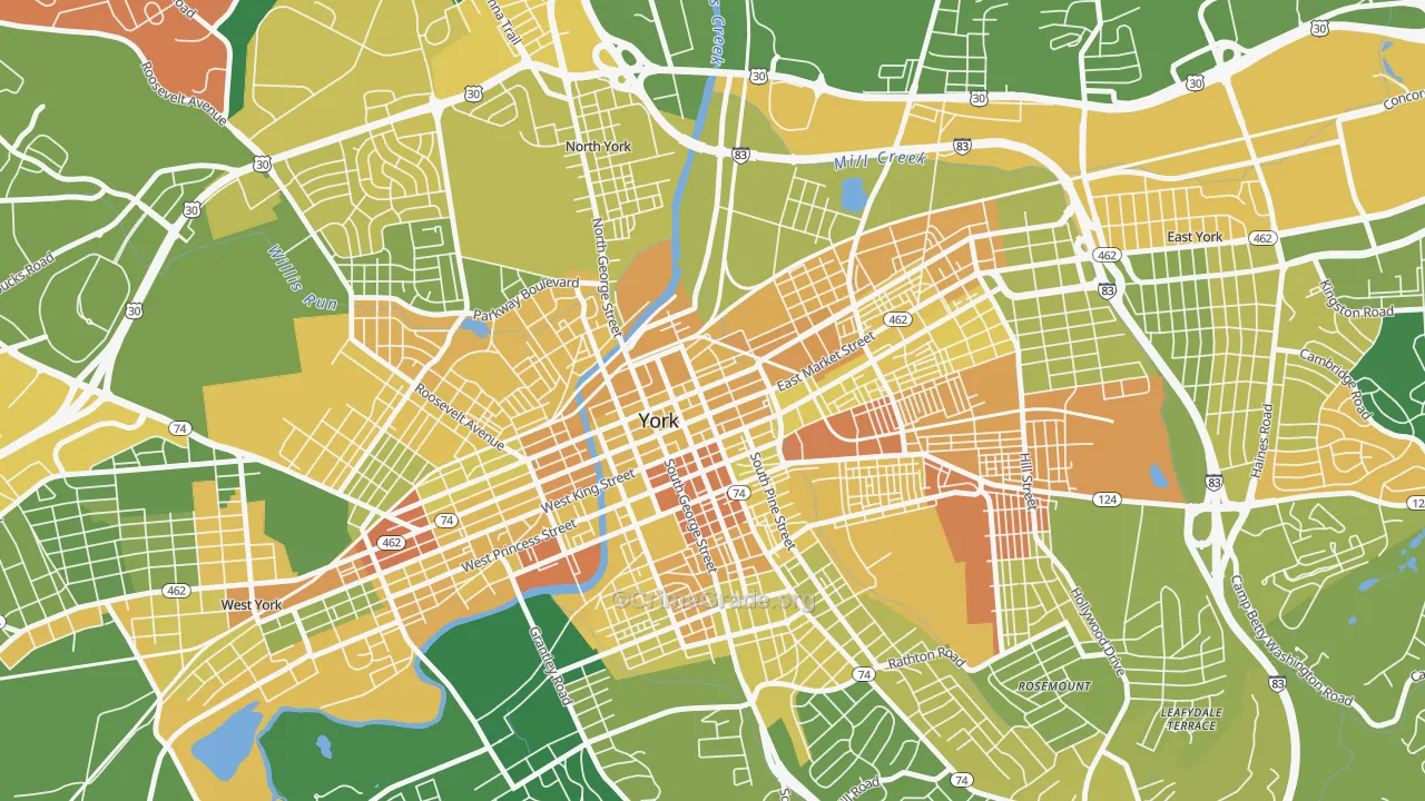 Northwest Triangle, York, PA Map of Murder Rates