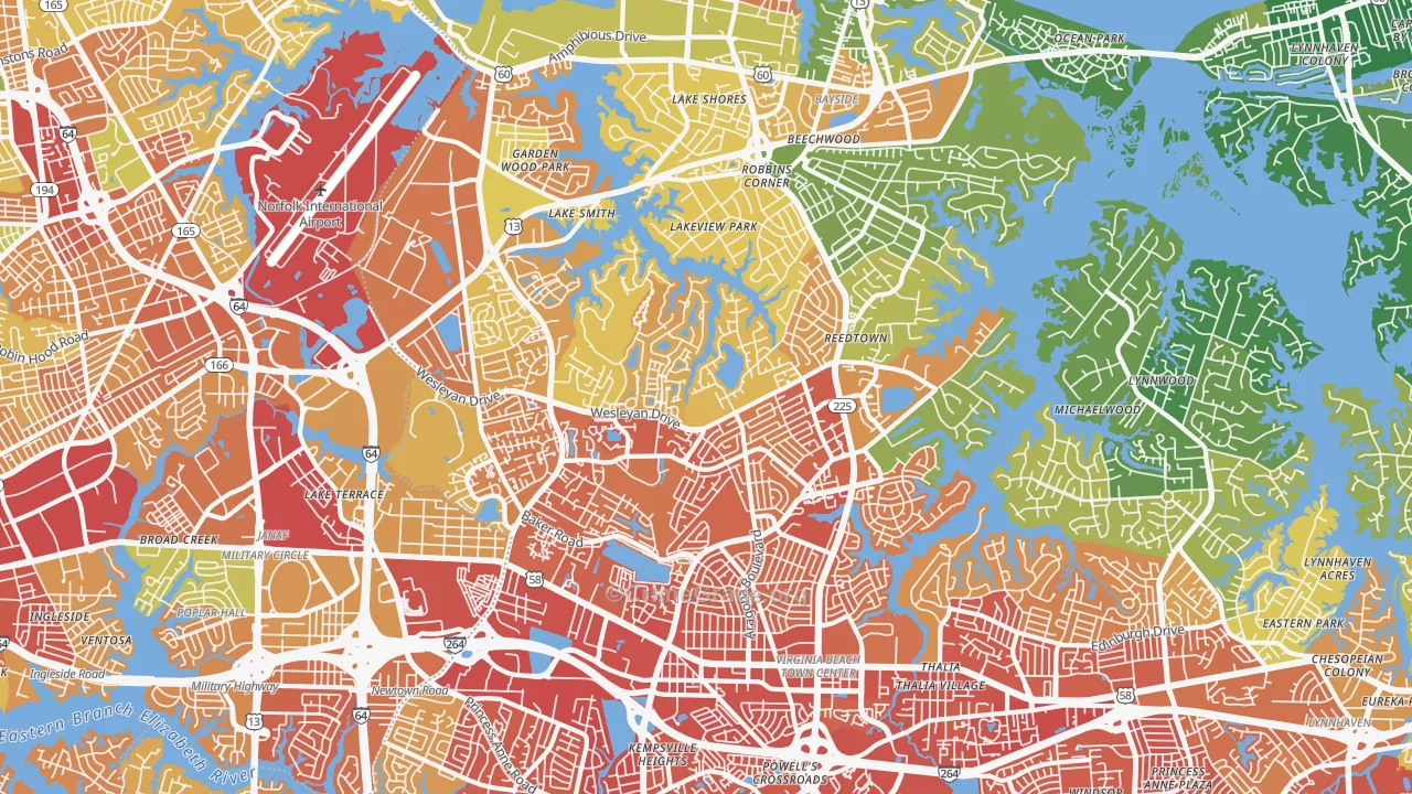 Northwest, Virginia Beach, VA Map of Murder Rates